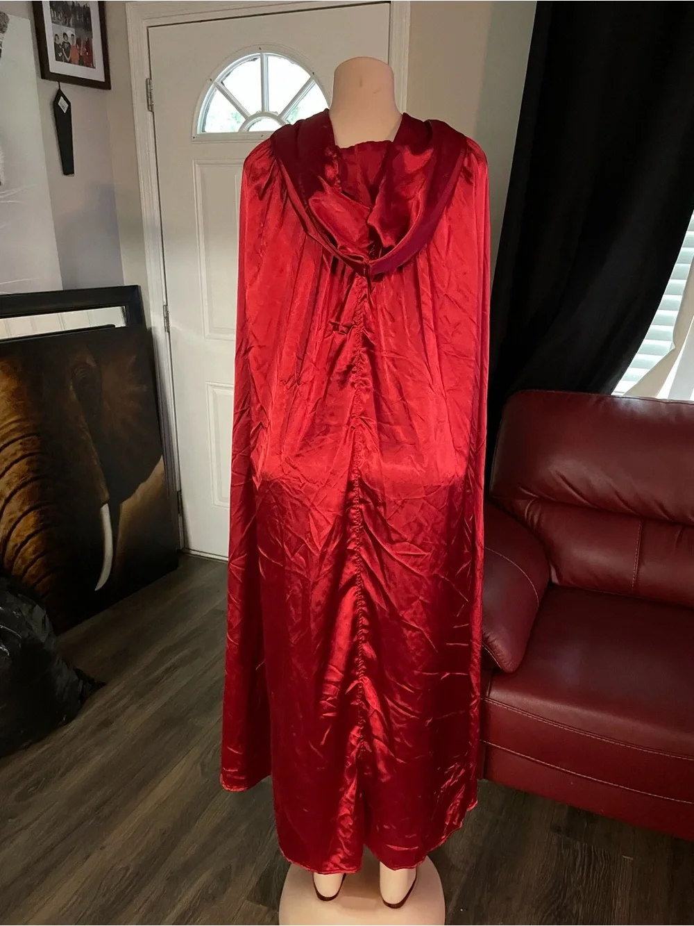 Spirit costume Halloween Red Satin Hooded Cloak Cape one size unisex - Picture 4 of 9